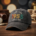 1955 Birthday Washed Black Baseball Cap