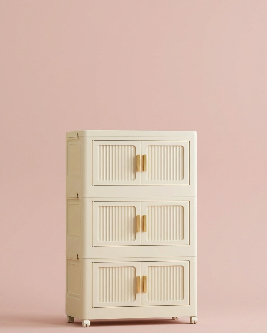 Foldable Rolling Storage Bin Cabinet Large Capacity Organizer