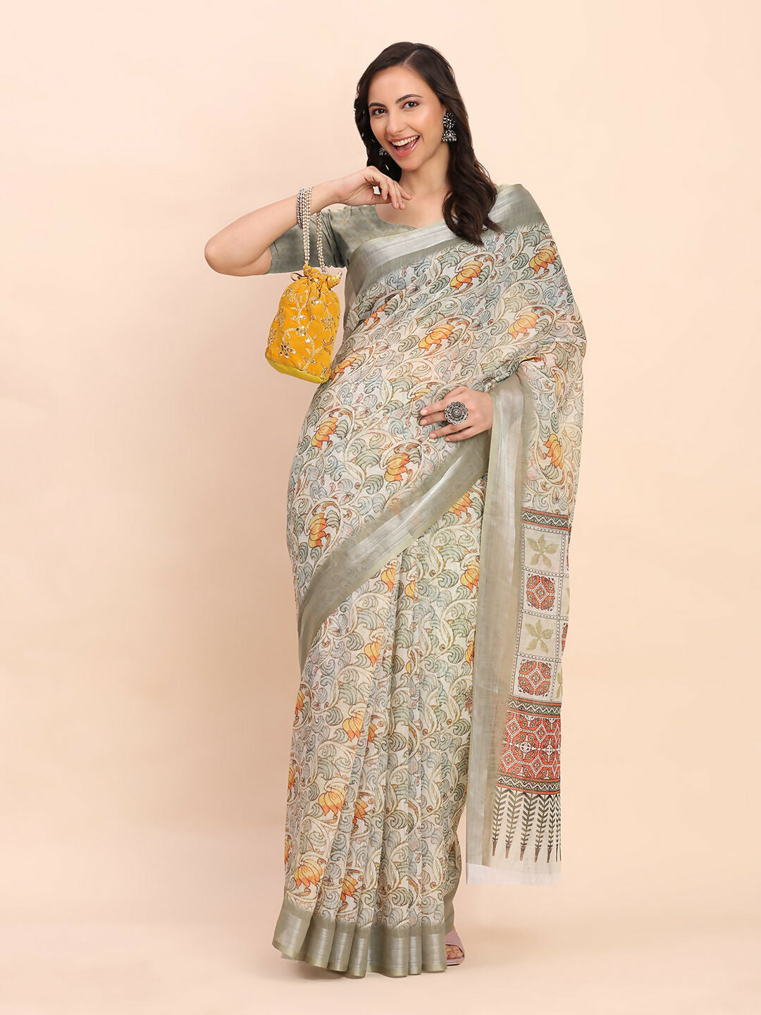 Shree Shyam Fashion Linen Cotton White Saree
