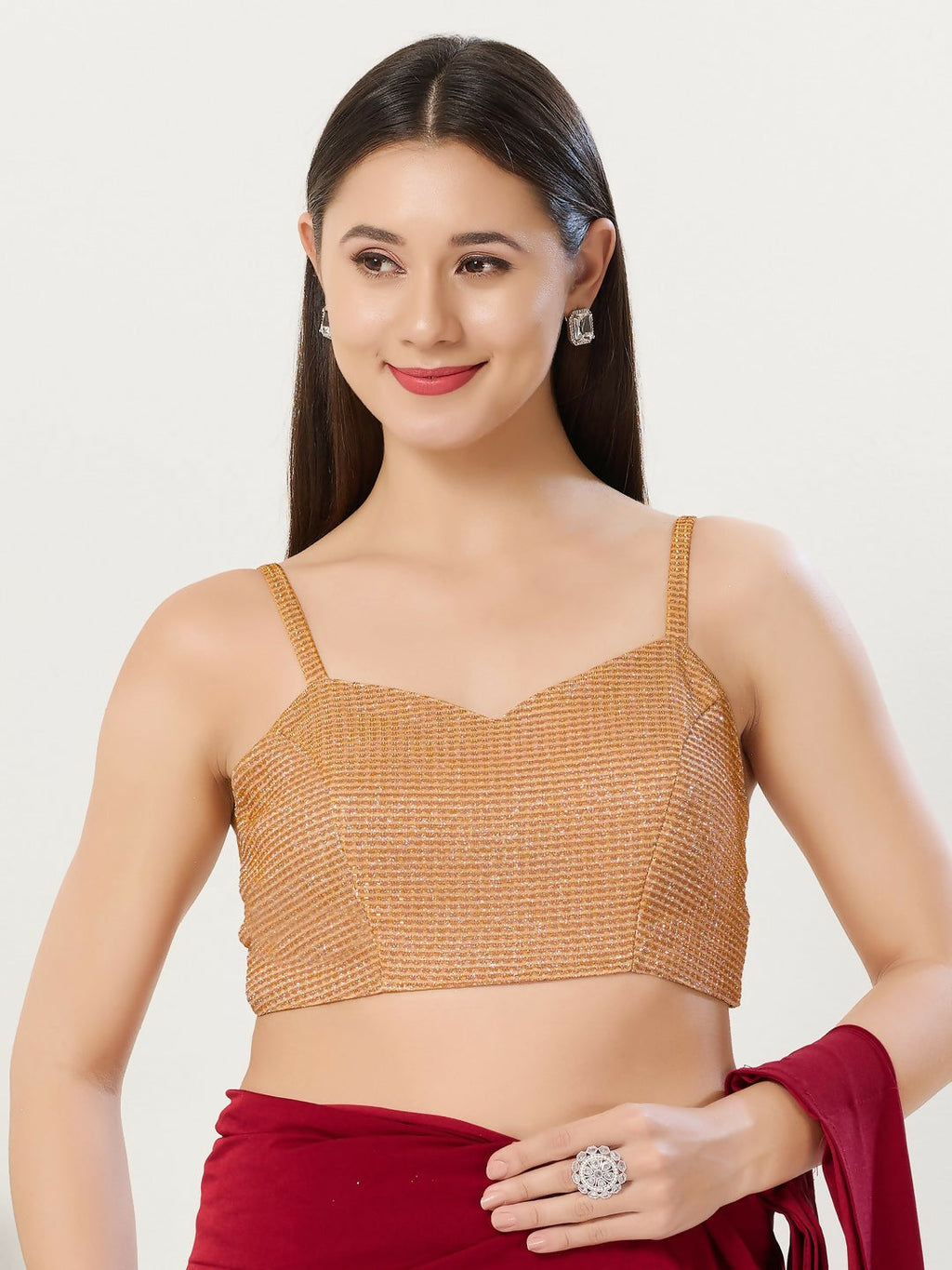 Copper colored polyester stitched blouse, solid pattern