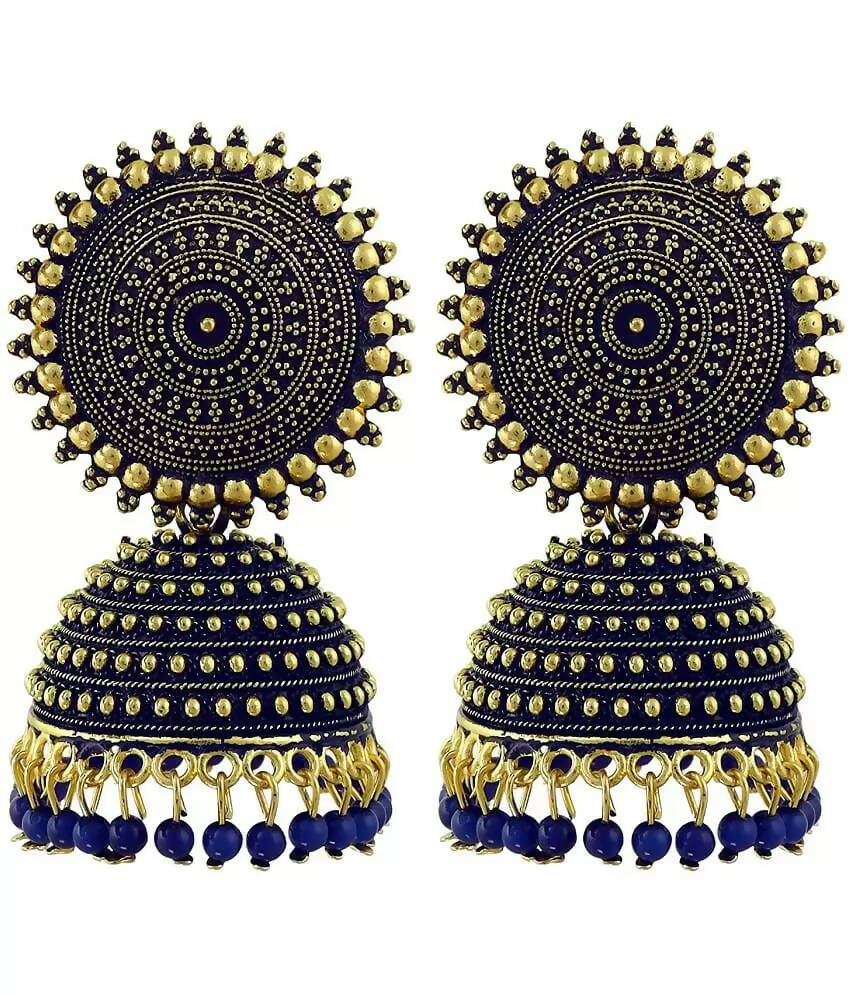 Gold-Polished Meenakari Jhumka Earrings for Girls (Blue)