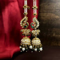 Manya Royal Green Jhumka earrings with ornate Sahara earchains on a neutral background