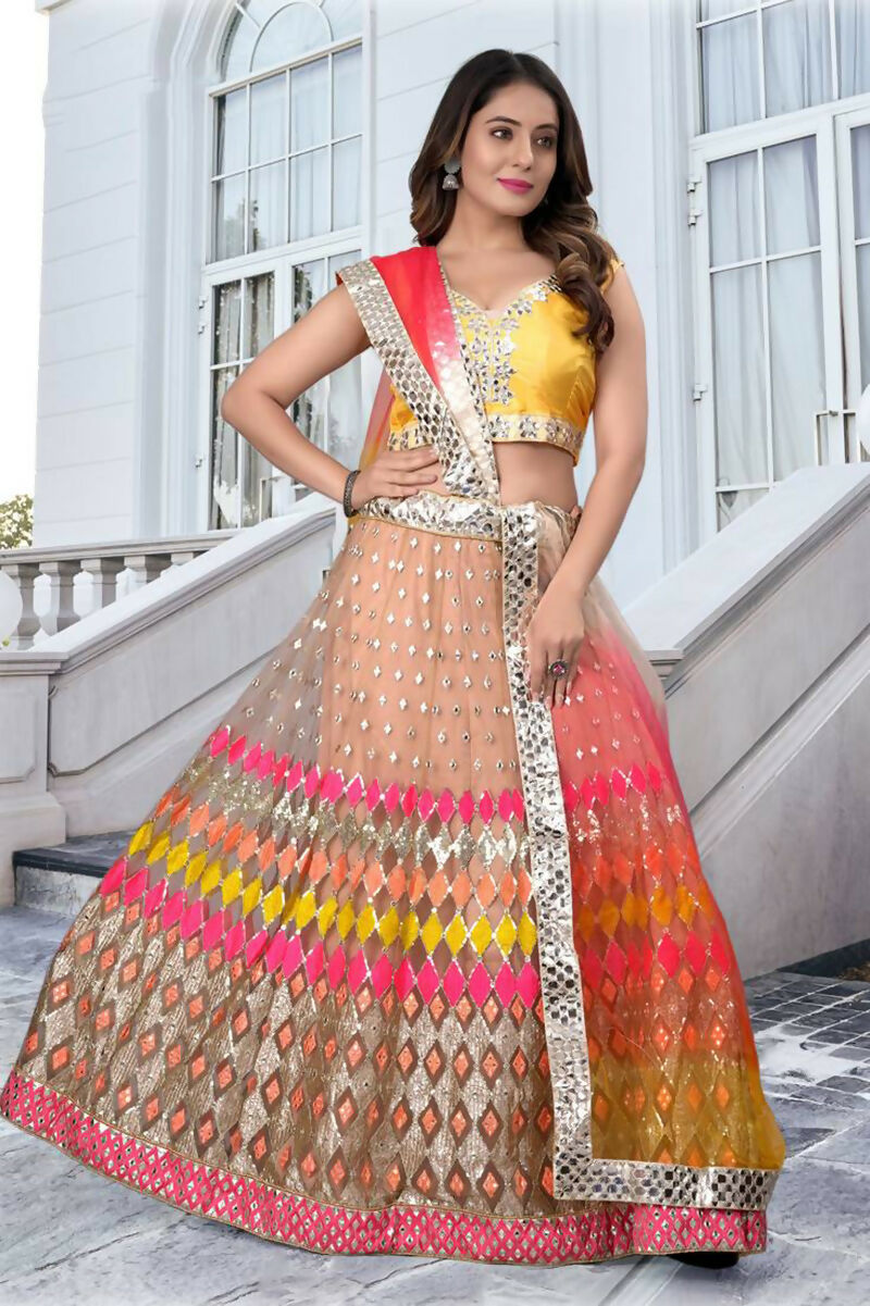 Multicolor Butterfly Net Lehenga Choli with Mirror & Sequence