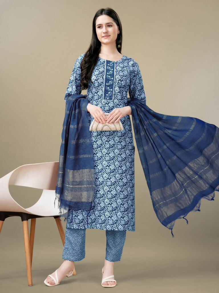Women's Light Blue Rayon Kurta Set with Embroidery & Sequence
