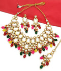Ornate gold plated Kundan necklace set with stone studs