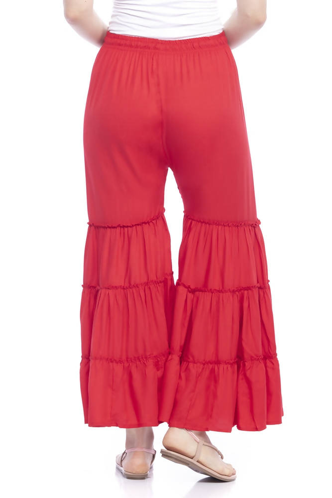 Women's Red Rayon Cotton Solid Palazzo Pants - Breathable Fit