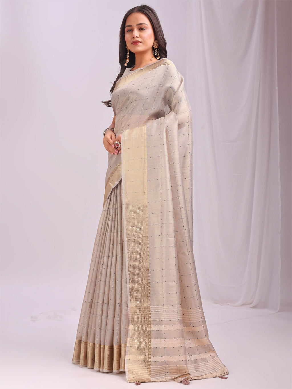 Shree Shyam Fashion Organza Cream Saree