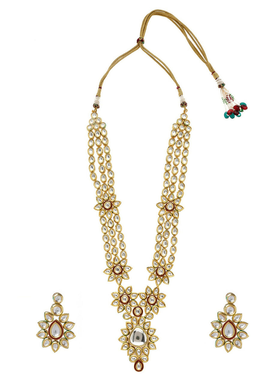 White Kundan stone necklace set with high-quality gold plating