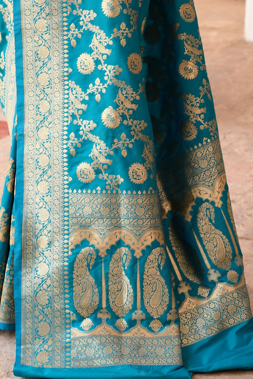 Aqua Soft Silk Handloom Banarasi Saree