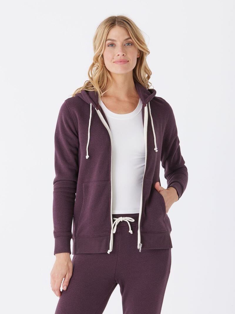 Women's Dark Purple Triblend Fleece Classic Zip-Up Hoodie