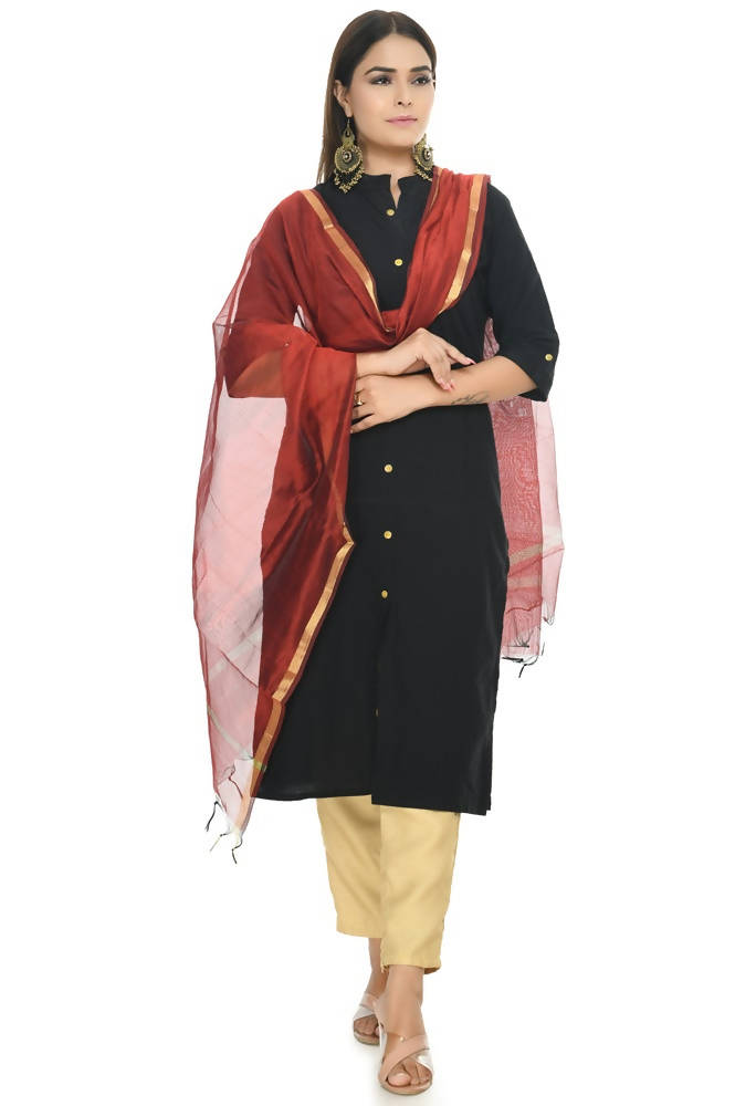 Maroon Chanderi Dupatta with Banarsi Piping Border