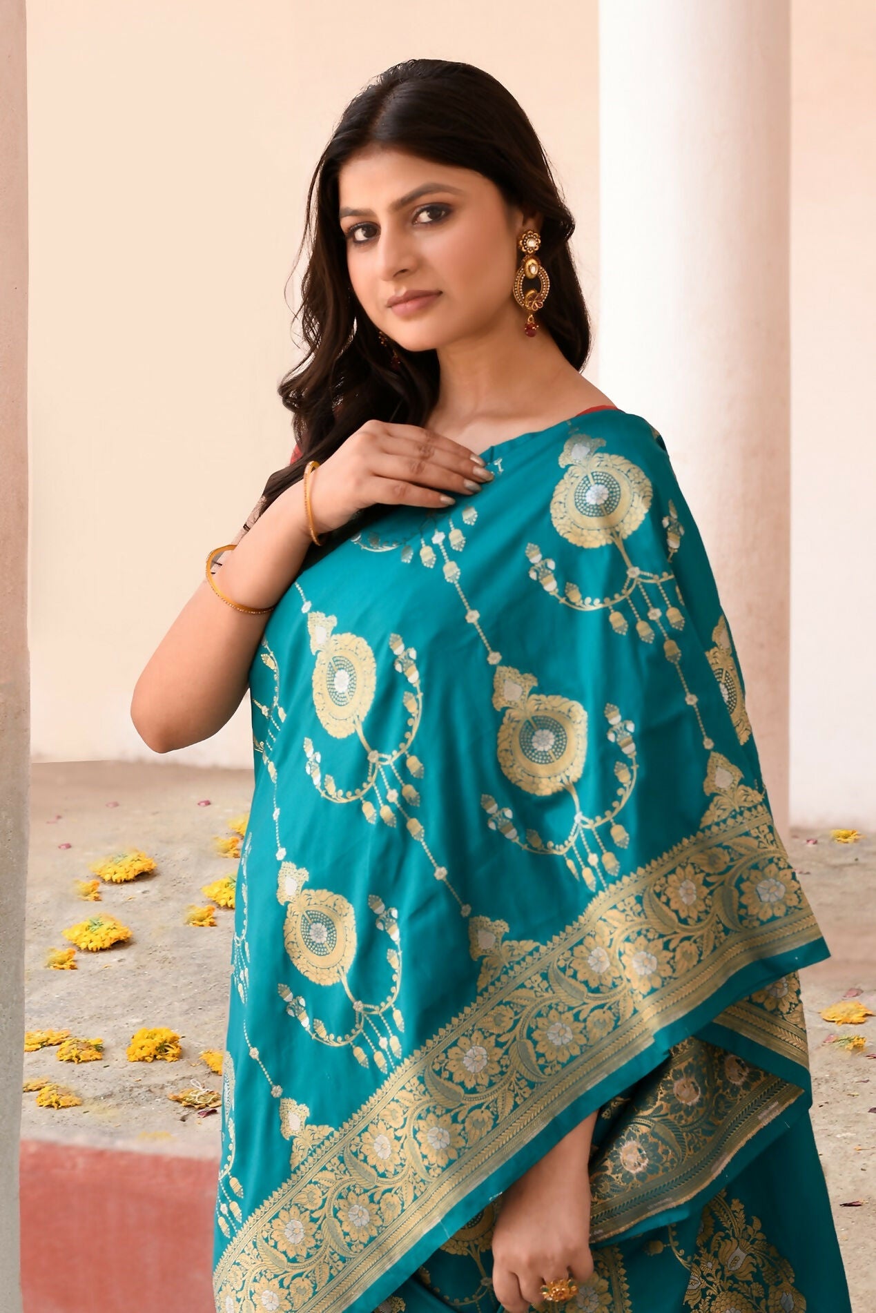 Teal Green Banarasi Soft Pure Handloom Silk Saree