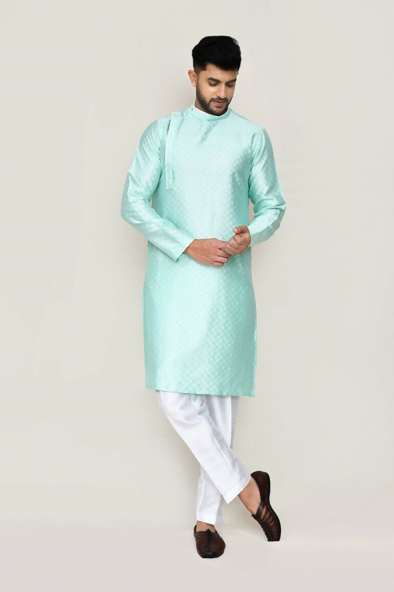 Green Jacquard Silk Kurta with Straight Fit Pants Set
