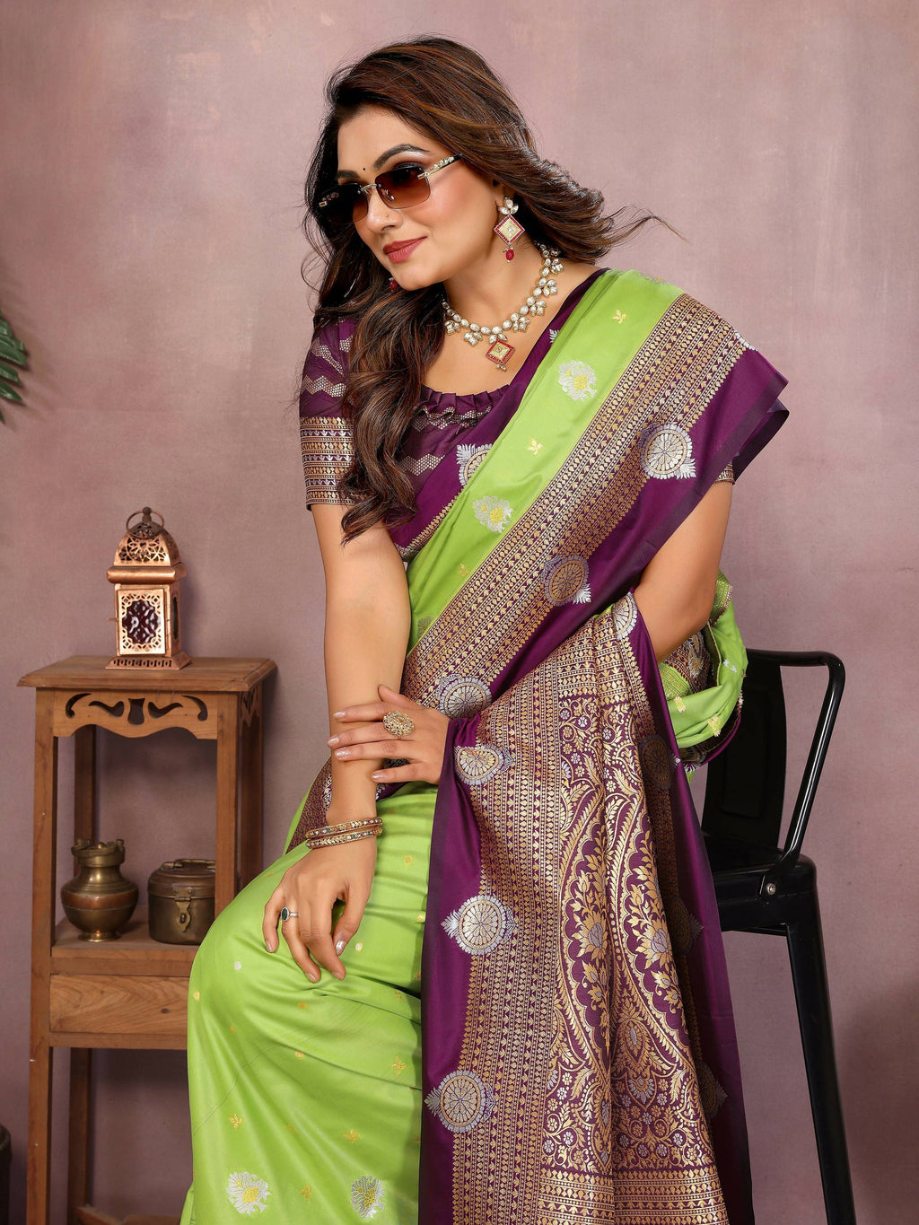 Parrot Green Silk Saree with Traditional Weaving