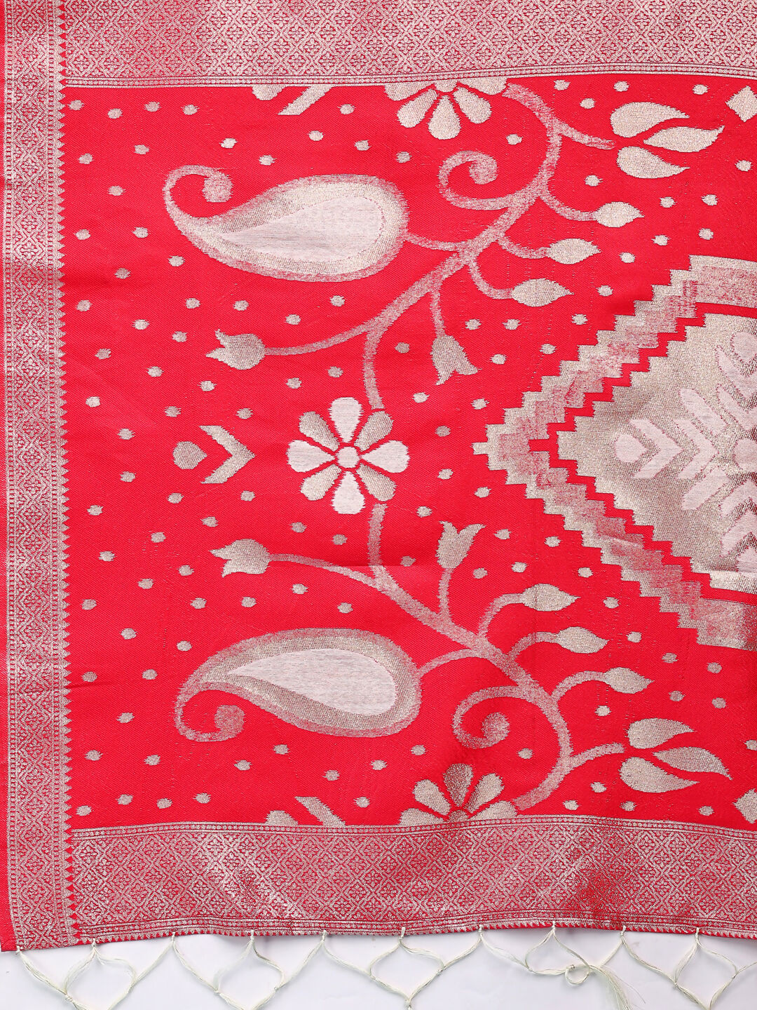 Devistuti Red & White Linen Cotton Saree with Matching Blouse