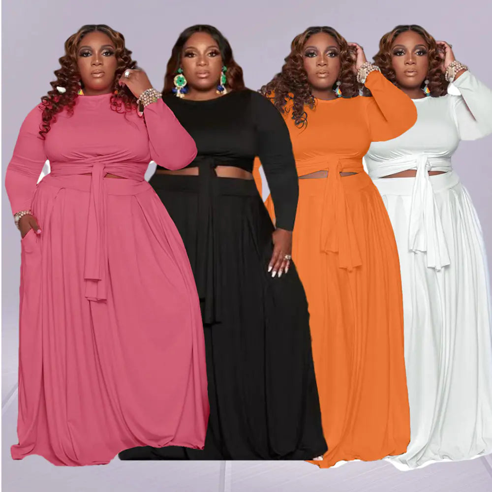 Women's Two-Piece Long Sleeve Crop Top and Maxi Skirt Set - Image 13
