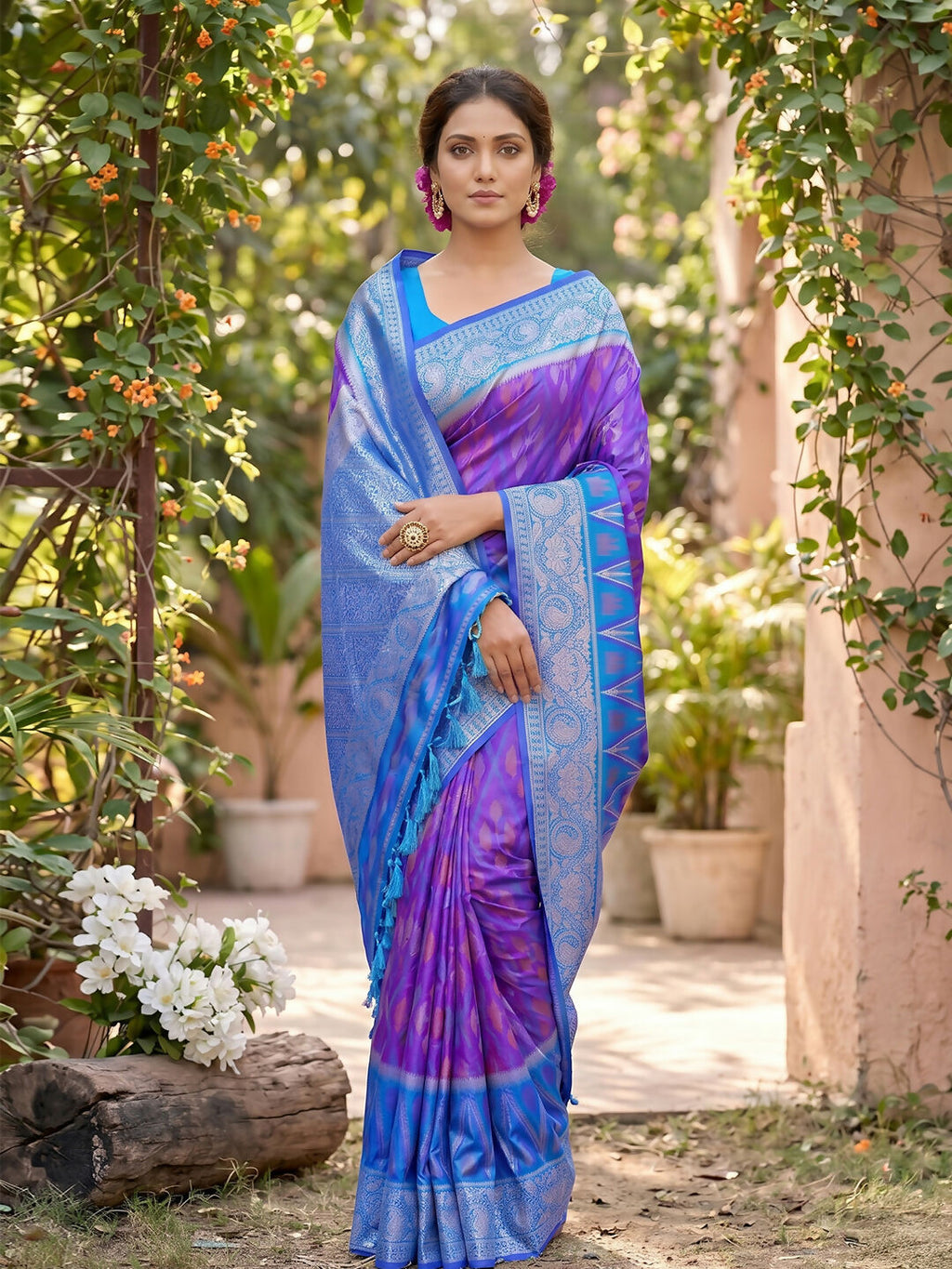 Shree Shyam Fashion purple soft silk saree with matching blouse draped elegantly