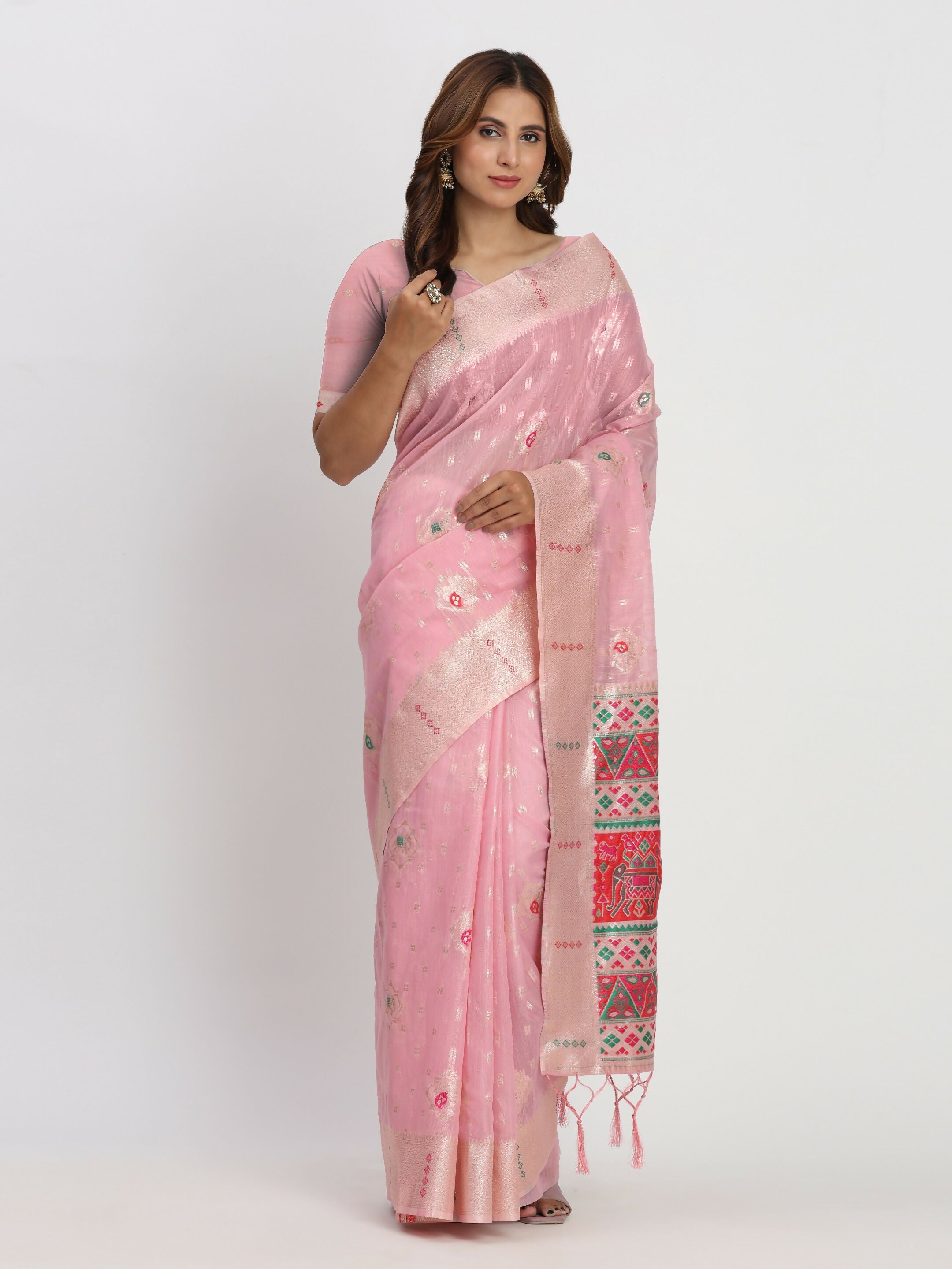 Light Pink Linen Cotton Saree with Matching Blouse