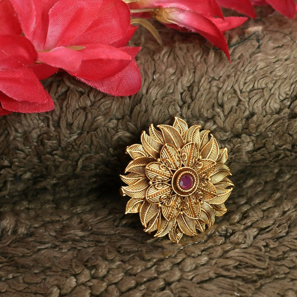 Joharkamal Gold-Polished Statement Ring with Stone Studs