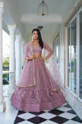 Dusty Pink Butterfly Net Lehenga with tone-to-tone thread and sequence work embroidery