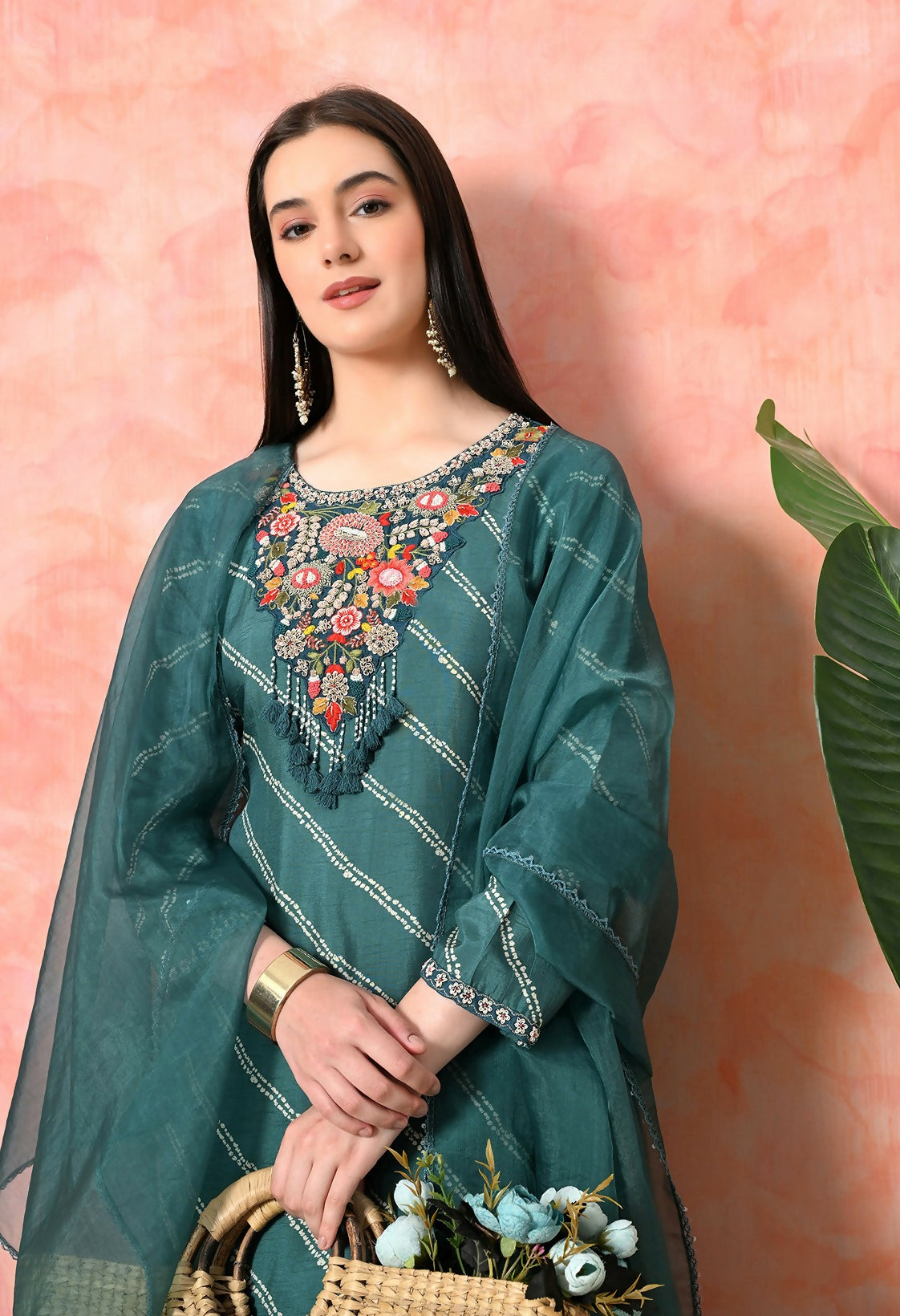 Green Pure Viscose Dola Kurta Set with Handwork and Jam Satin