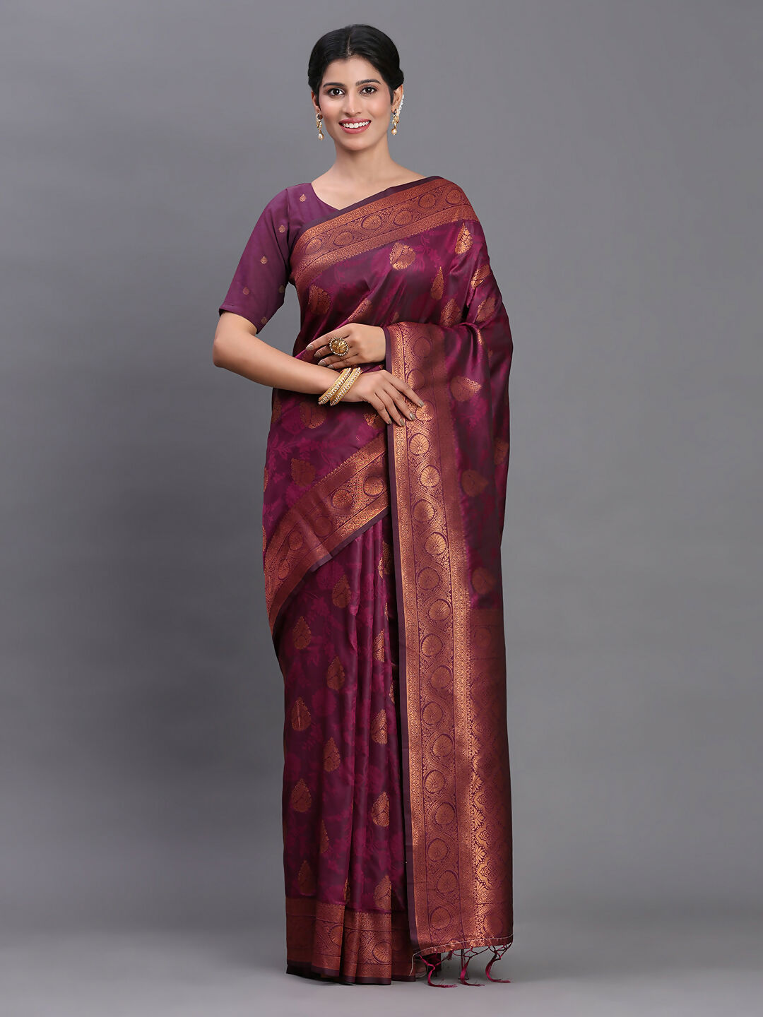 Royal Purple Silk Saree with Matching Blouse Piece