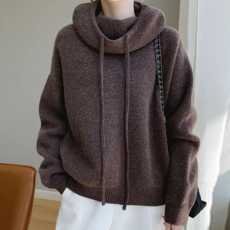 Women's Thick Wool Blend Hooded Sweater Cozy Winter Knit Pullover - Image 4