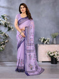 Purple Handloom Linen Cotton saree with matching blouse