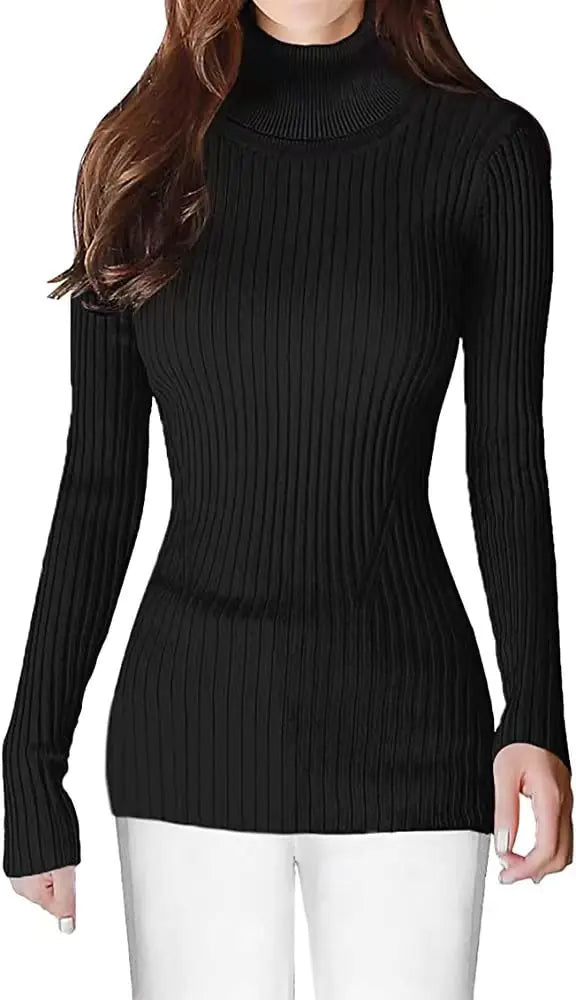 Women's High Neck Ribbed Sweater - Cozy Turtleneck