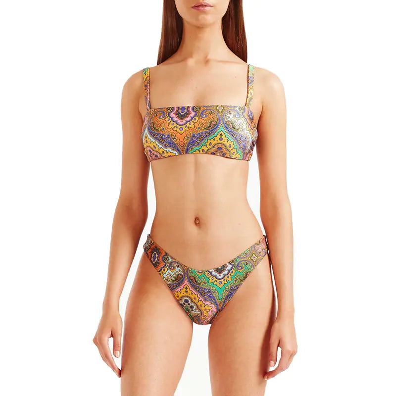 Women's Green Paisley Print Two-Piece Bikini Swimsuit Set - Image 4