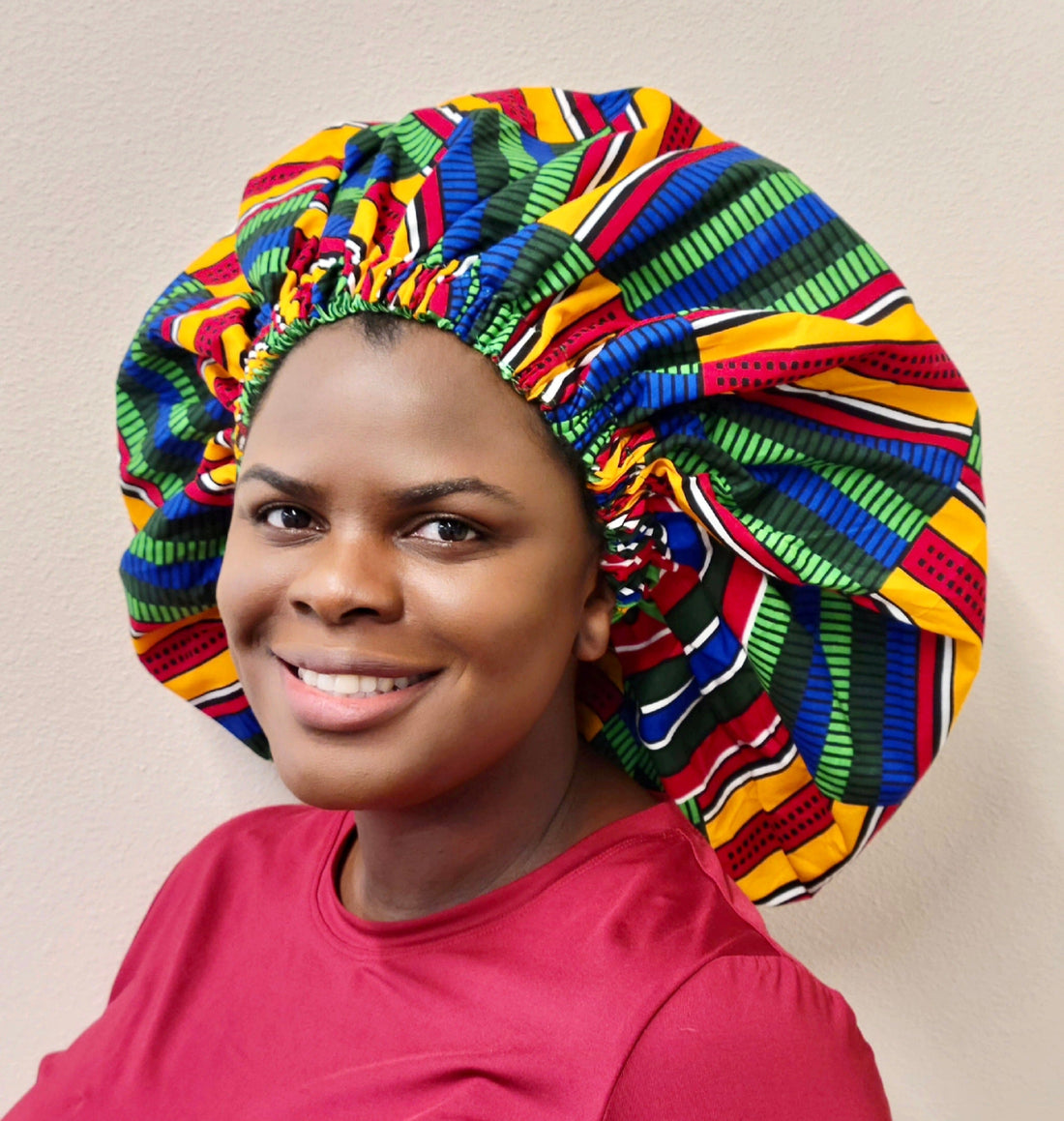 XL Reversible Silk Lined African Print Bonnet Hair Protectant - Image 4