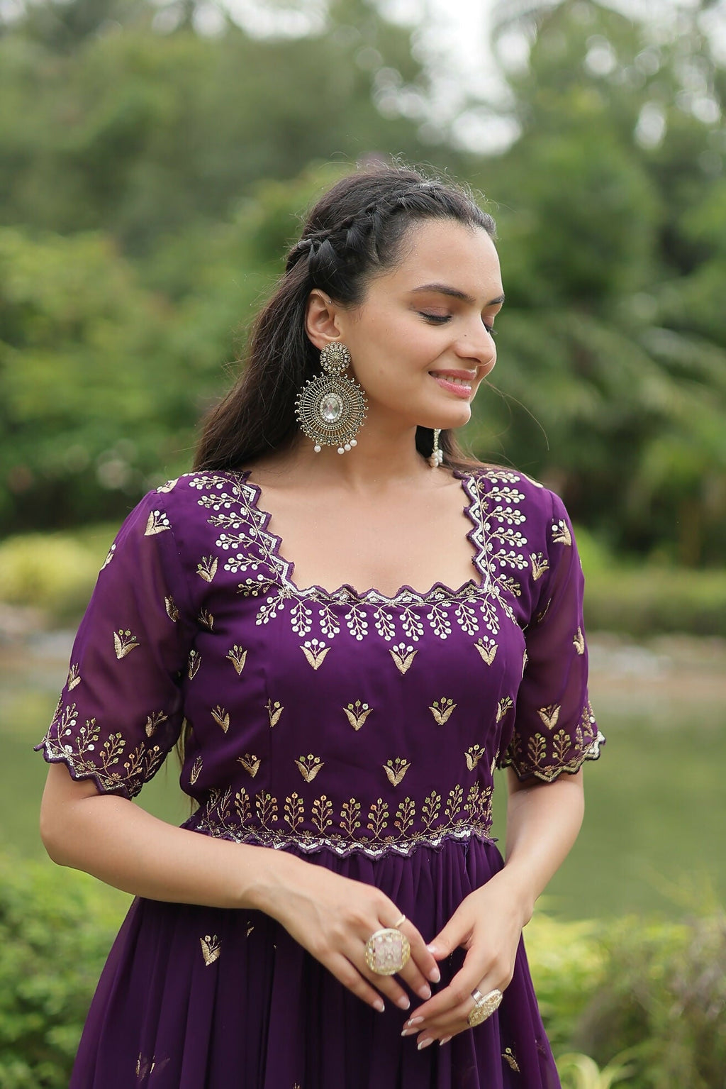 Purple Georgette Gown with Sequence Embroidery Work
