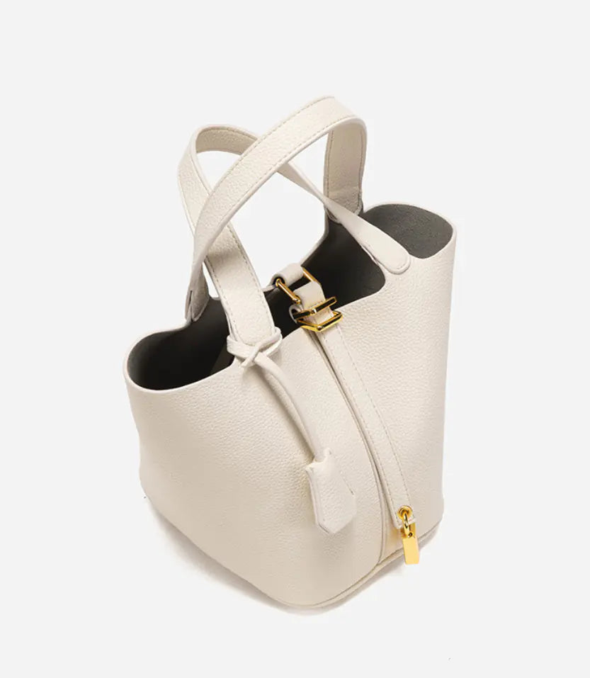 Women's Fashion Bucket Bag Shoulder Handbag with Lock Detail - Image 3