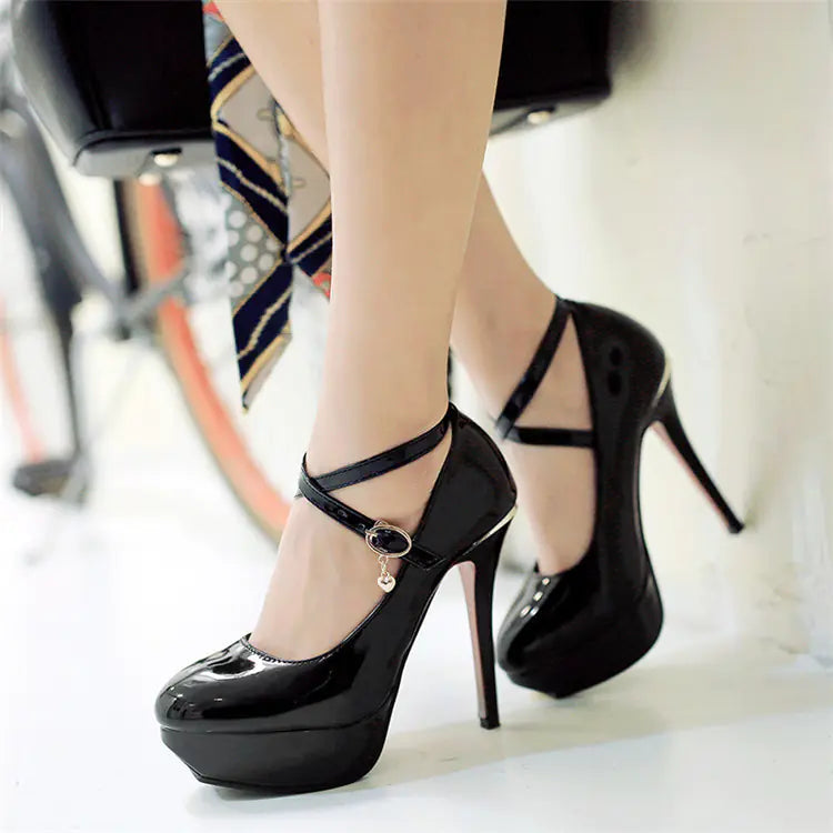 Waterproof Platform High Heels with Ankle Strap