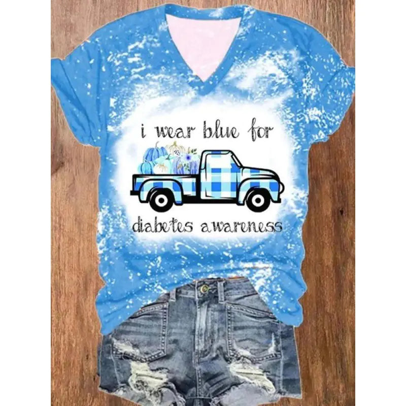 Women's Graphic Print V-Neck T-Shirt Casual Short Sleeve Tee