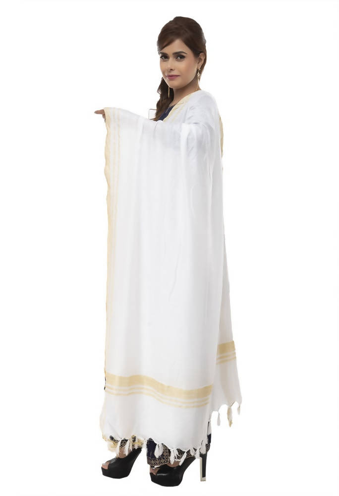 Off White Slub Cotton Dupatta - Elegant Traditional Accessory