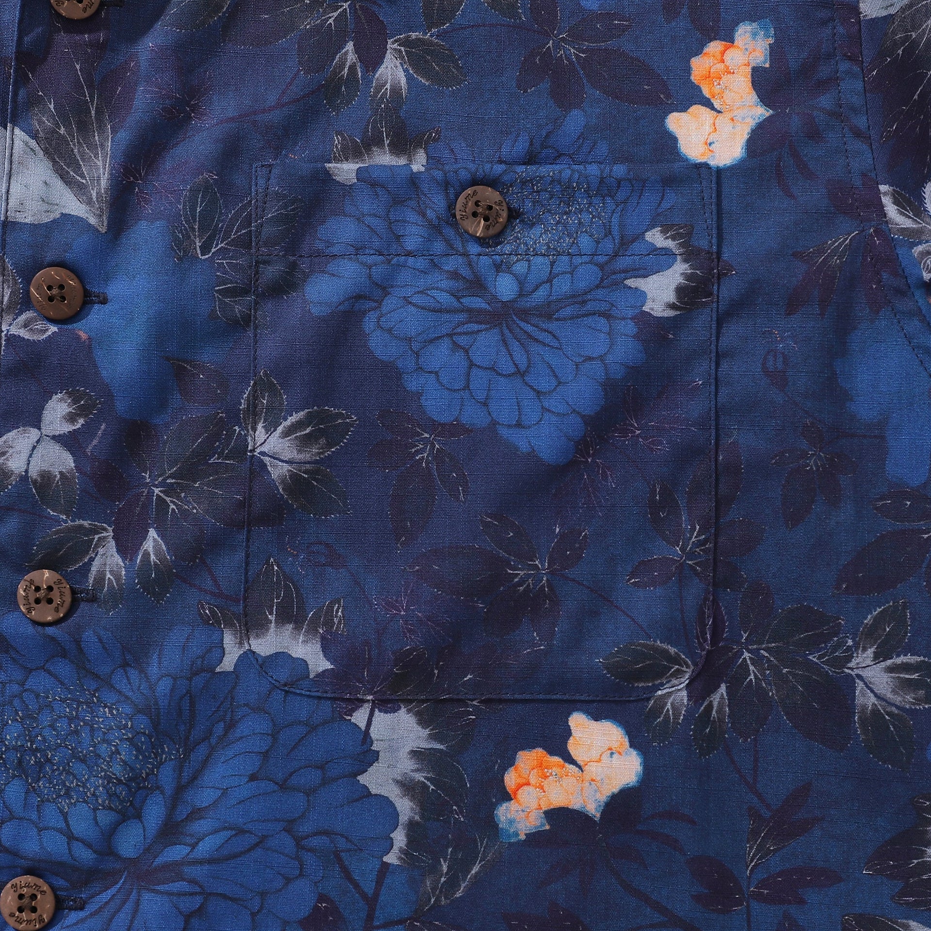 Dark Blue Peony Print Hawaiian Shirt Men's Short Sleeve Cotton