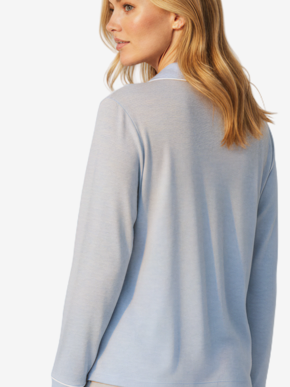 Donna Moisture-Wicking Long Sleeve Pajama Shirt in Light Blue - Image 3