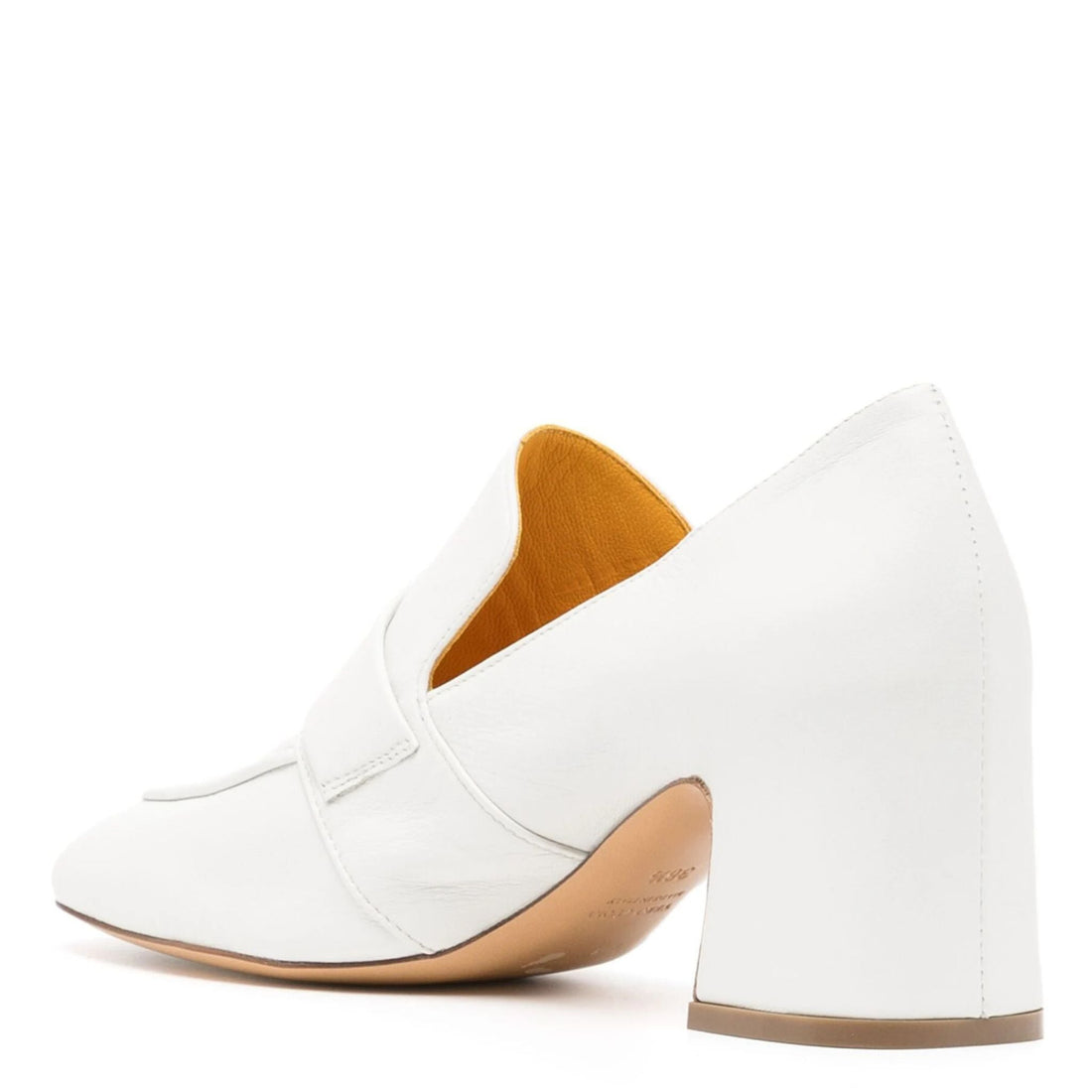 White Leather Block Heel Loafers with Gold Hardware - Image 3