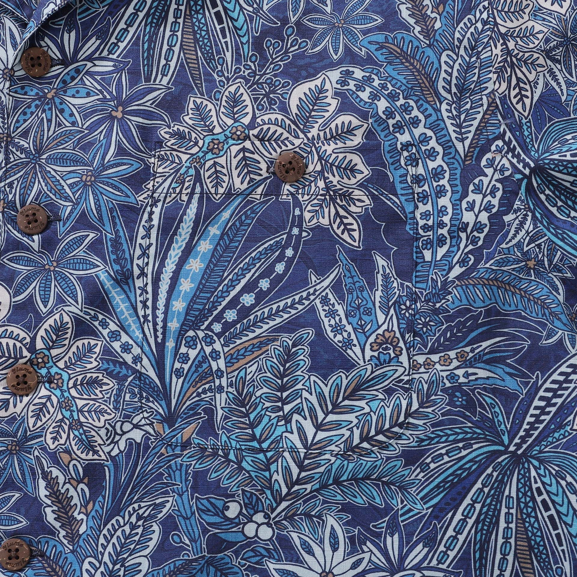 Men's Tropical Blues Botanical Print Cotton Camp Collar Shirt