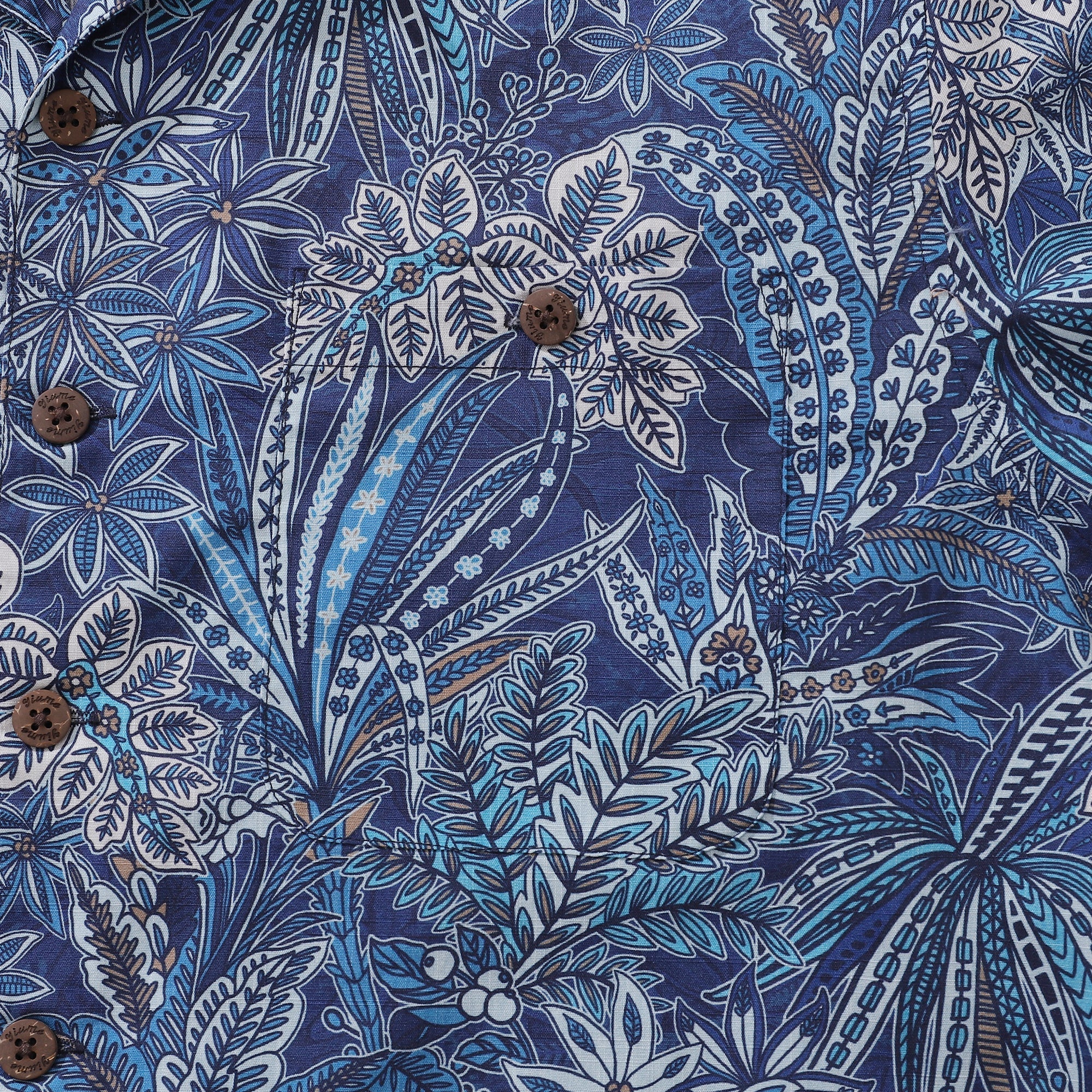 Men's Tropical Blues Botanical Print Cotton Camp Collar Shirt