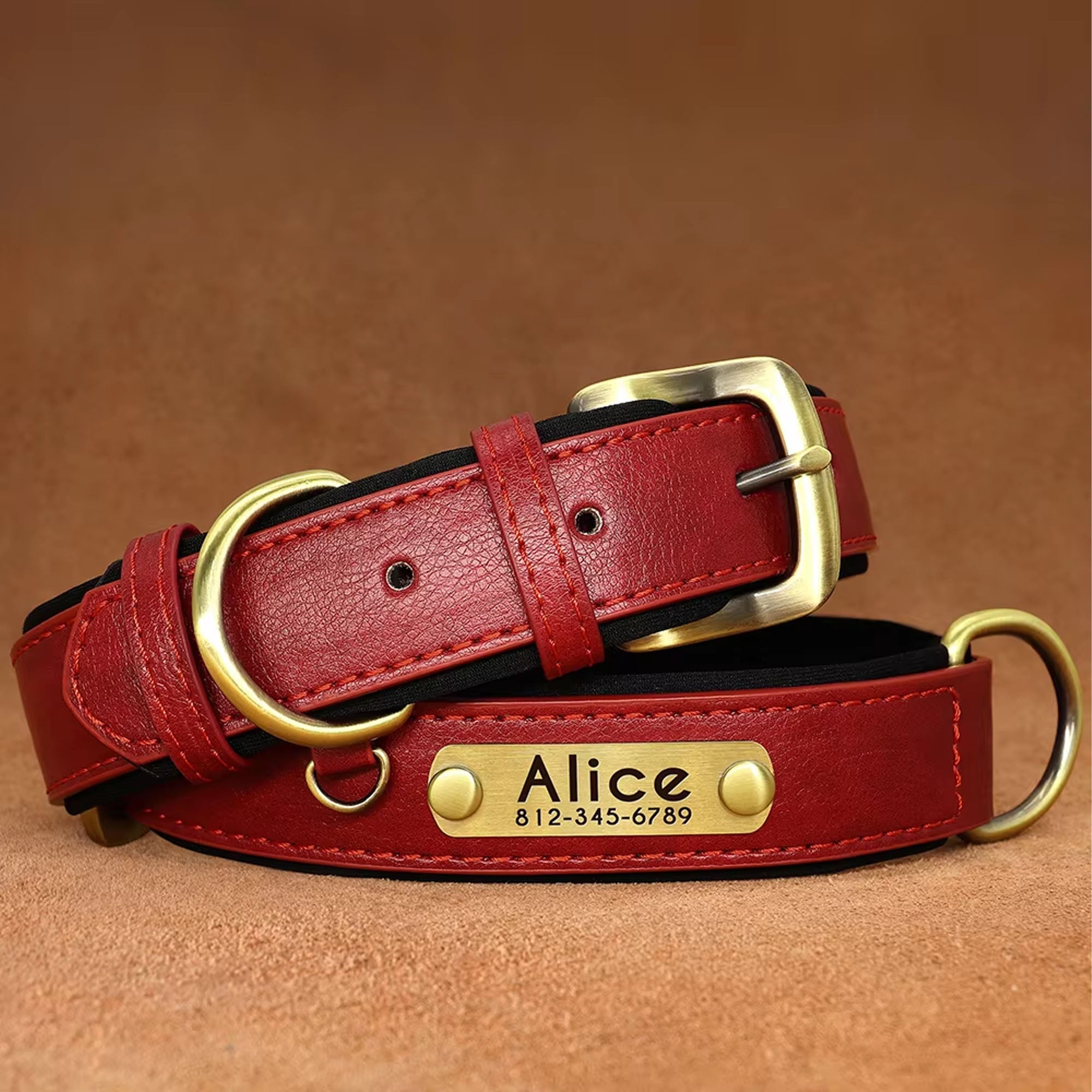 Personalized Dog Collar, Custom Engraved PU Leather Dog Collars, Free Engraving ID Tag Nameplate For Small Medium Large Dogs - C1515