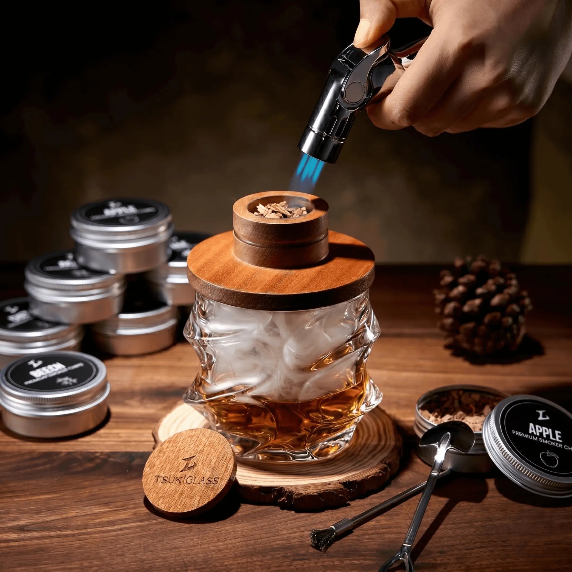 Sophisticated crystal whisky smoker glass from the Tsuki Storm Bundle