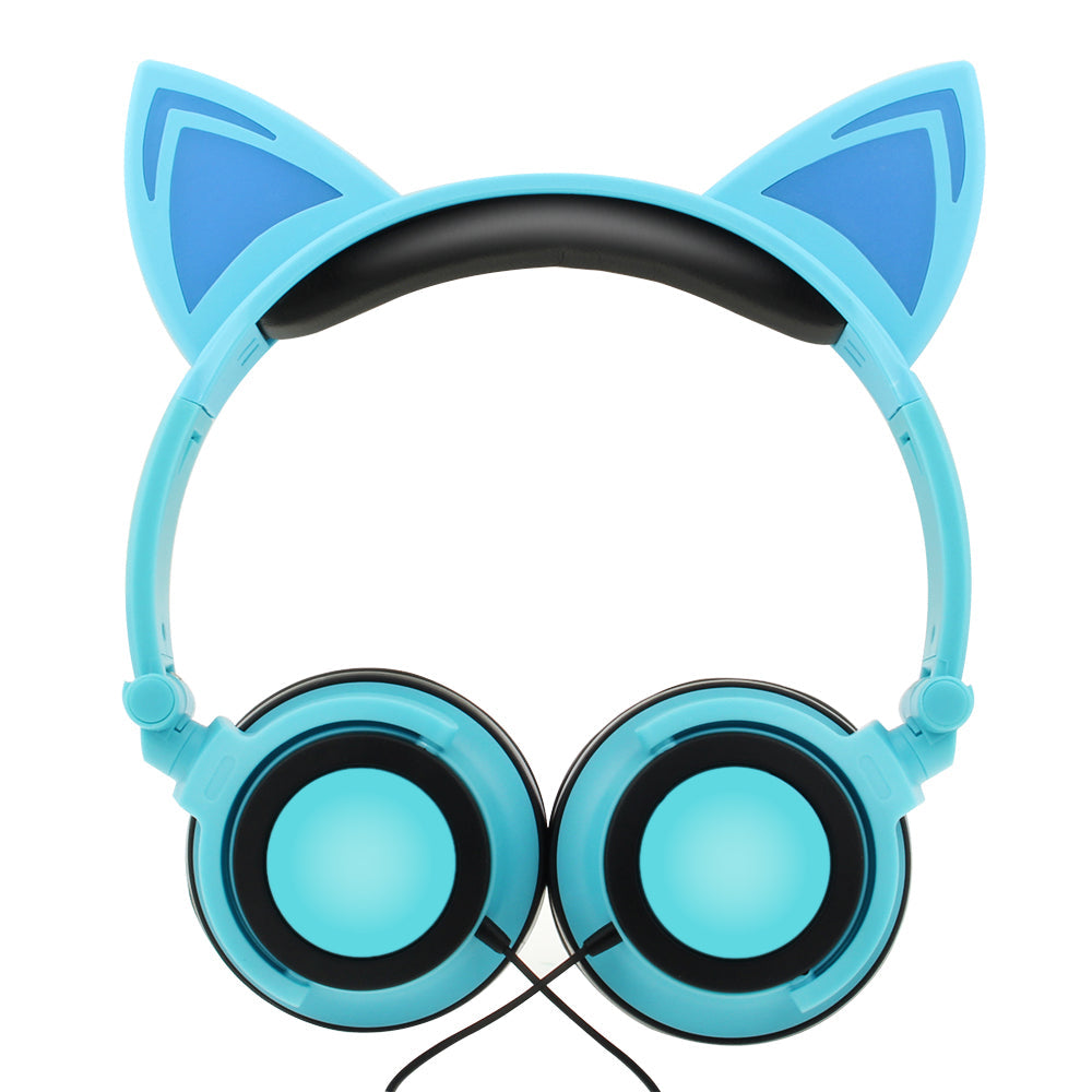 Purple Cat Ear Kids Headphones with LED Lights & Safe Volume Control