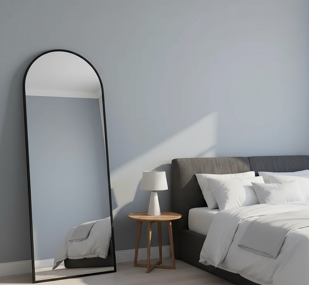 Full-Length Arched Floor Mirror with Stand – Modern Minimalist