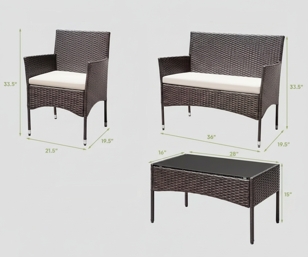 4-Piece Outdoor Patio Furniture Set with Wicker Rattan Sofa & Table