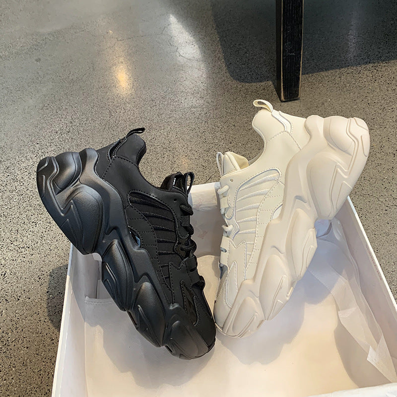 Elegant Leather Platform Sneakers - Casual Walking Footwear