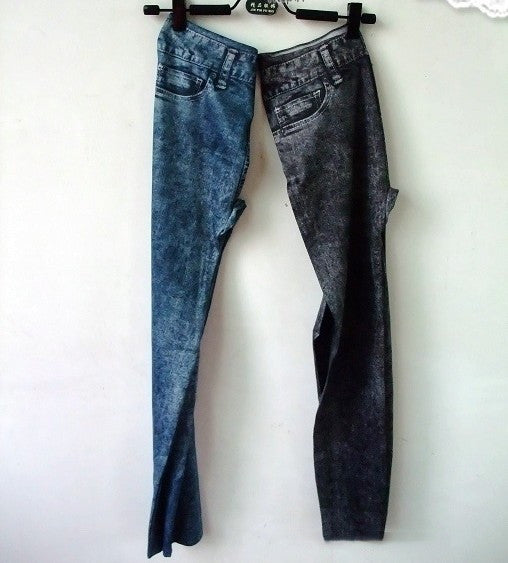 Women's Elastic Waist Stretch Denim Leggings with Functional Pockets