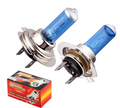 Set of two H7 Xenon Halogen car headlight bulbs with blue caps and aluminum bodies