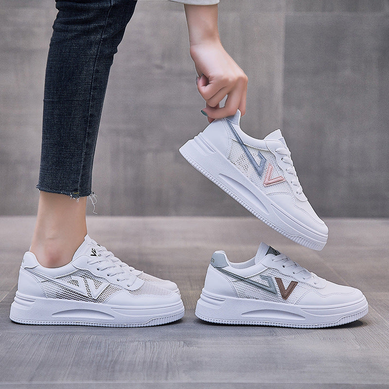 Women's White Platform Sneakers PU Leather Casual Lace-Up Shoes